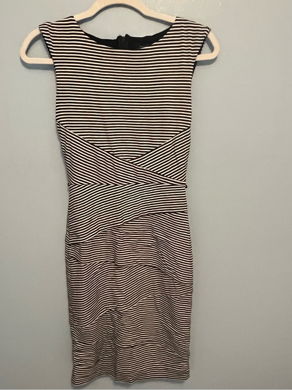 White House Black Market Black and White Striped Midi Sheath Dress